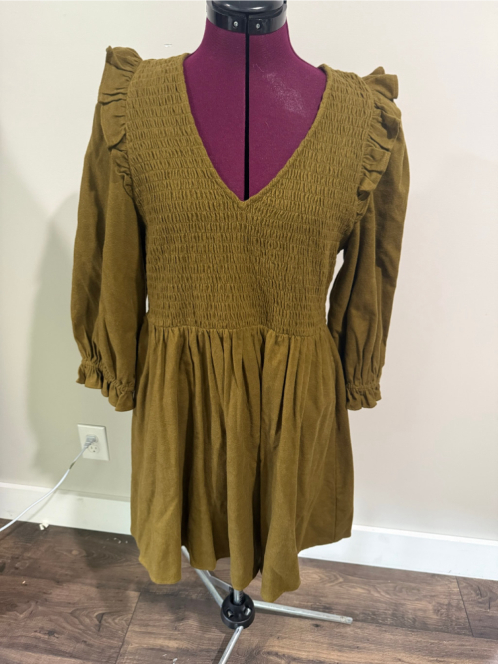 Madewell Flannel Lucie V-Neck Smocked Mini Dress Large Fall Winter